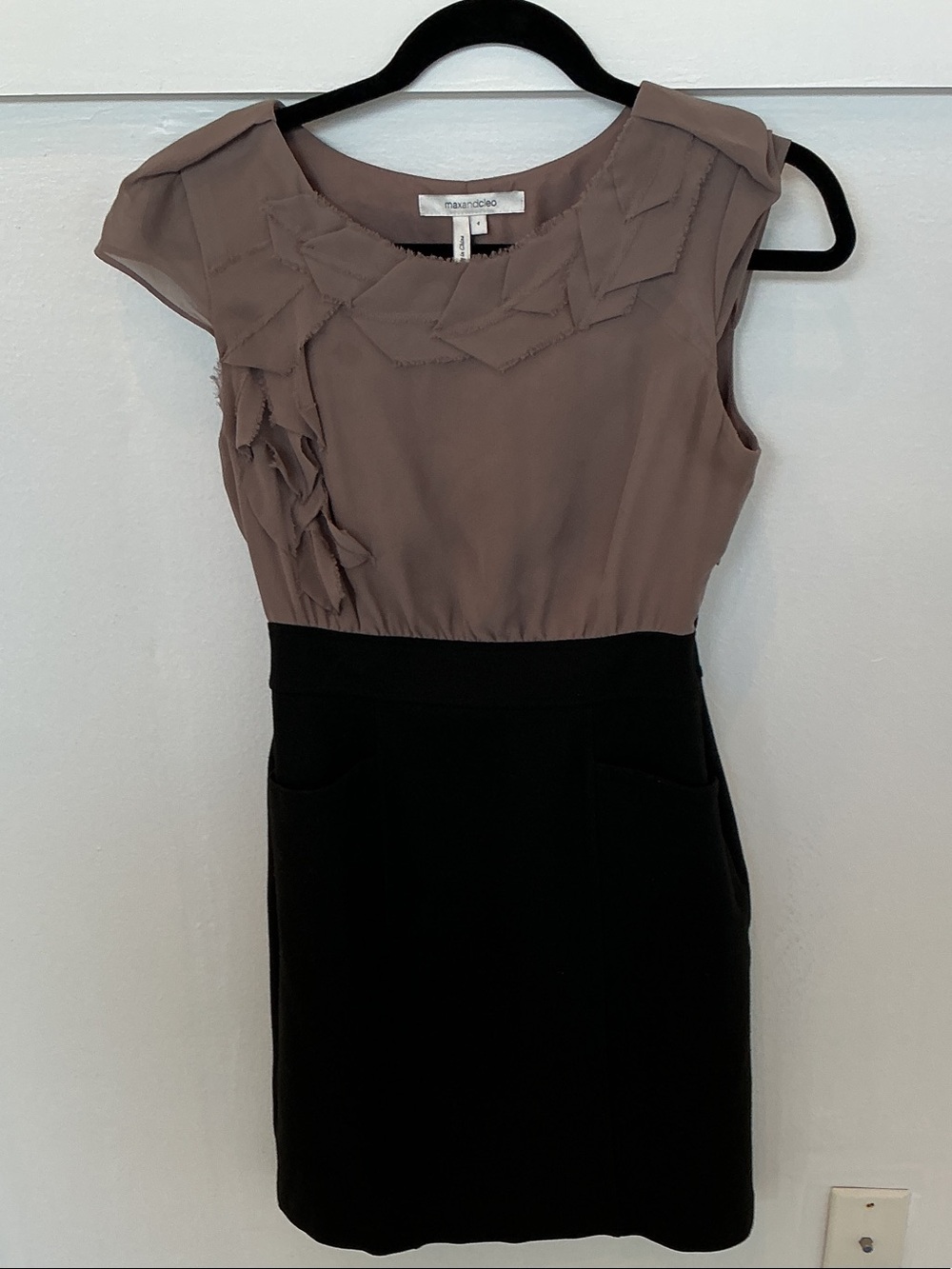 Max & Cleo Taupe and Black Midi Dress